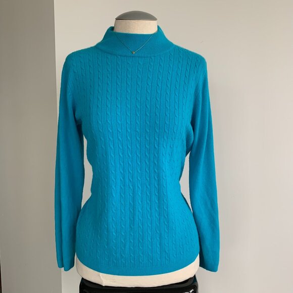 Alia bright blue vintage high neck turtleneck sweater - Picture 1 of 6